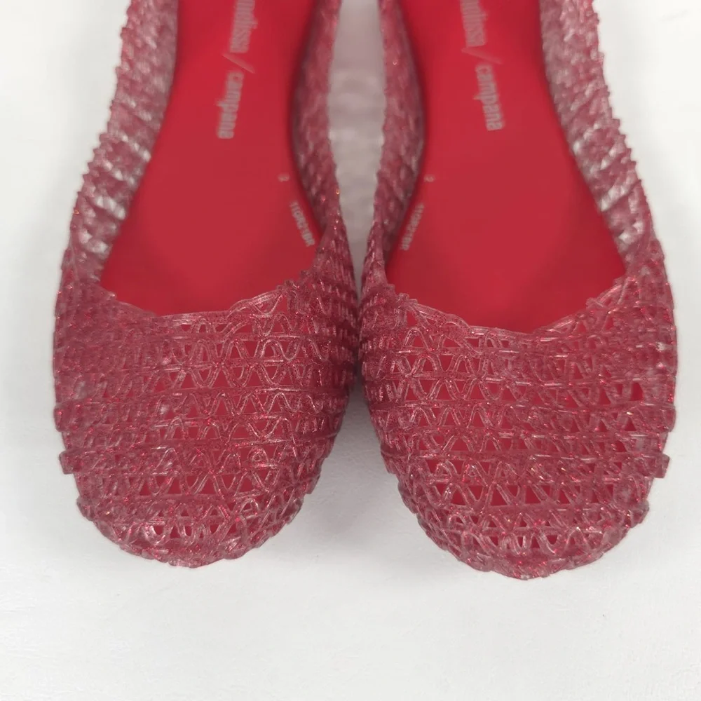 Mini Melissa Campana Papel Girls Glitter Red Slip On Ballet Flats NWB Size‎ 3